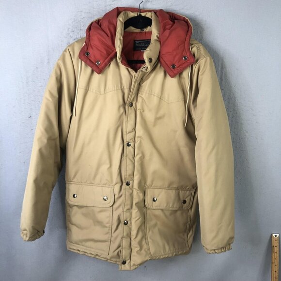 Vintage JCPenney Parka Jacket Mens MT Beige Insulated Hooded Winter 70s